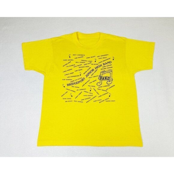 Vintage 1990 Bridgeport Jr High Band T-Shirt Yellow Music Single Stitch - Picture 2 of 8